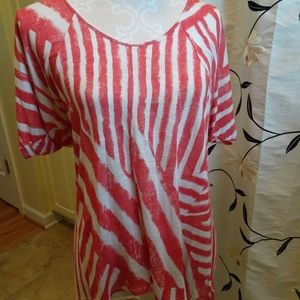 Ella Moss Coral/White Cold Shoulder Sleeves Top S